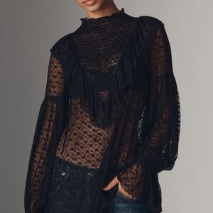 Anthropologie Maeve Black Sheer Women's Top